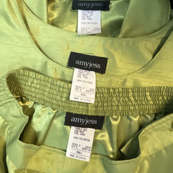 AMY JESS Women's Small 3-Piece JACKET TOP PANT Set Chartreuse GREEN Made in USA - Picture 11 of 16